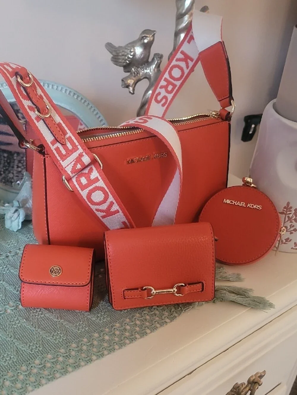 Michael Kors Orange Leather Crossbody Bag with Wallet & Coin Pouch